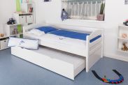 Lit enfant / lit junior "Easy Premium Line" K1/h/s incl. 2ème couchette et 2 panneaux de recouvrement, 90 x 200 cm bois de hêtre massif laqué blanc
