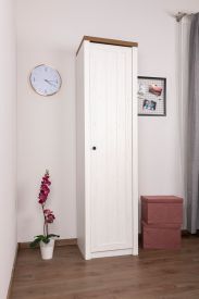 Armoire à portes battantes / armoire Segnas 08, couleur : blanc pin / brun chêne - 198 x 50 x 43 cm (h x l x p)