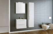 Meuble de salle de bains - Set B Eluru, 3 pièces y compris lavabo / vasque, couleur : blanc brillant
