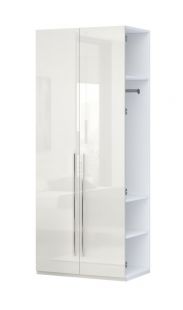 Module complémentaire pour armoire à portes battantes / armoire Siumu, couleur : beige / beige brillant - 224 x 90 x 56 cm (h x l x p)