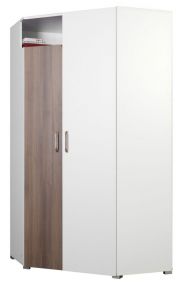 Penderie à portes battantes / penderie d'angle Bulolo 20, couleur : blanc / noyer - Dimensions : 198 x 100 x 100 cm (H x L x P)