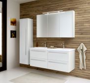 Mobilier de salle de bains - Set I Bidar, 3 pièces avec double lavabo, couleur : blanc brillant