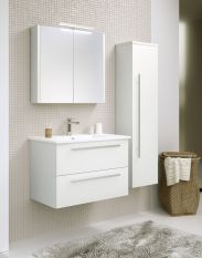 Meuble de salle de bains - Set L Bidar, 3 pièces y compris lavabo / vasque, couleur : blanc brillant