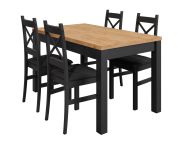 Table de salle à manger classique extensible Temerin 35 avec 4 chaises en bois massif, Couleur : Chêne doré Craft / Noir mat, design harmonieux, assise confortable