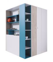 Chambre d'adolescents - armoire à portes battantes / armoire d'angle Aalst 15, couleur : chêne / blanc / bleu - Dimensions : 190 x 135 x 135 cm (H x L x P)