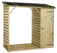 Abri pour bois de chauffage avec armoire - Dimensions : 220 x 100 x 215 cm (L x l x h)