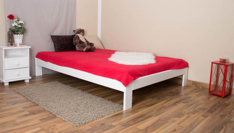 Lit simple / lit d'appoint en bois de pin massif, laqué blanc A10, avec sommier à lattes - dimension 140 x 200 cm