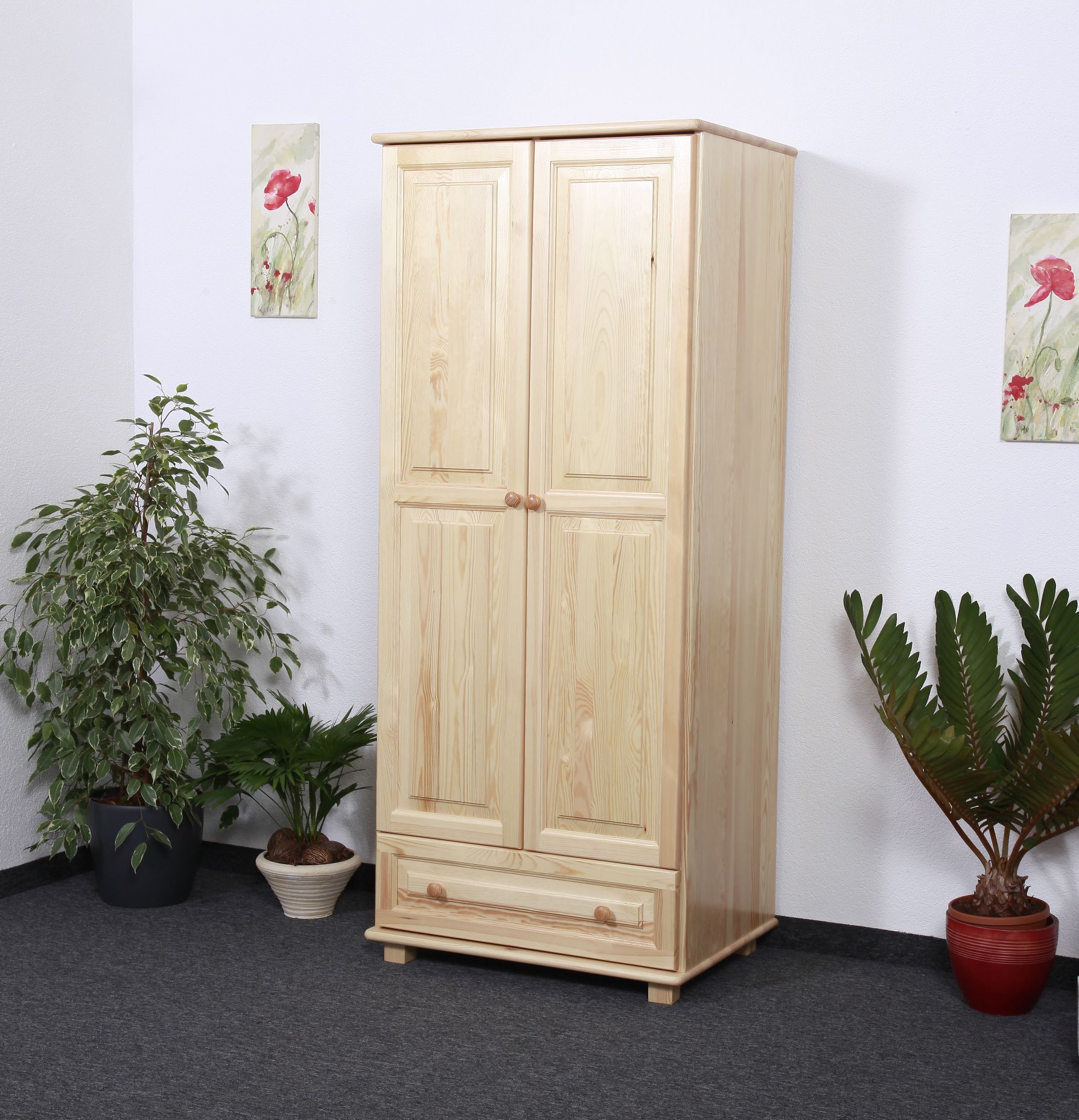 Armoire en bois de pin massif, naturel 007 - Dimensions 190 x 90 x 60 cm (H