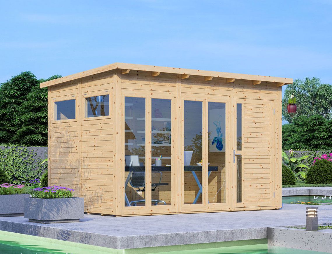 Abri de jardin moderne avec plancher et carton bitumé, Couleur : Anthracite  - Cabane de jardin en éléments, surface au sol : 7,65 m².