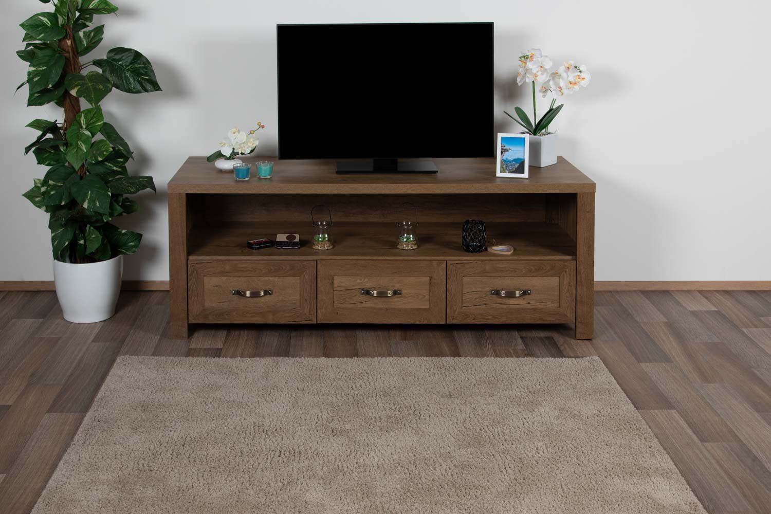 Grand meuble TV LED, L 160 cm, meuble TV Noir avec tiroirs et étagères,  console de stockage multimédia TV