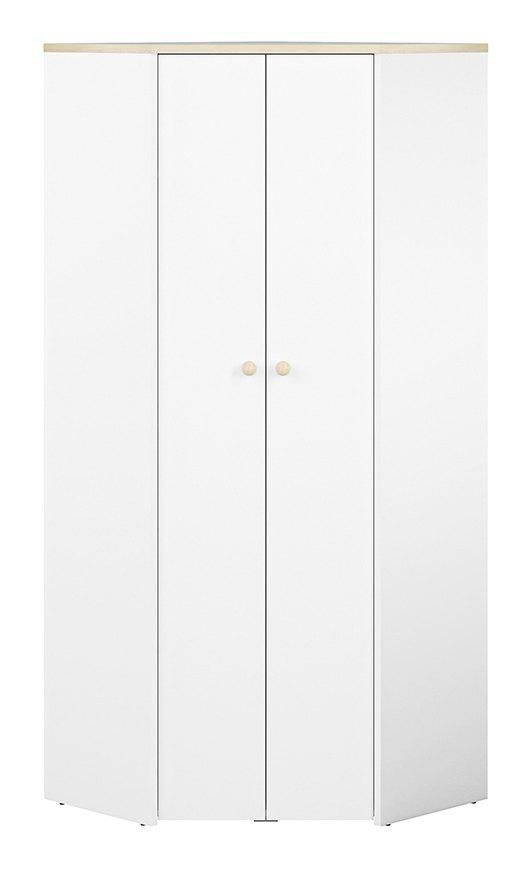 Chambre d'enfant - Armoire à portes battantes / armoire Egvad 02, couleur :  blanc / hêtre - Dimensions : 193 x 80 x 51 cm (H x L x P), avec 2 portes, 3  tiroirs et 1 compartiment