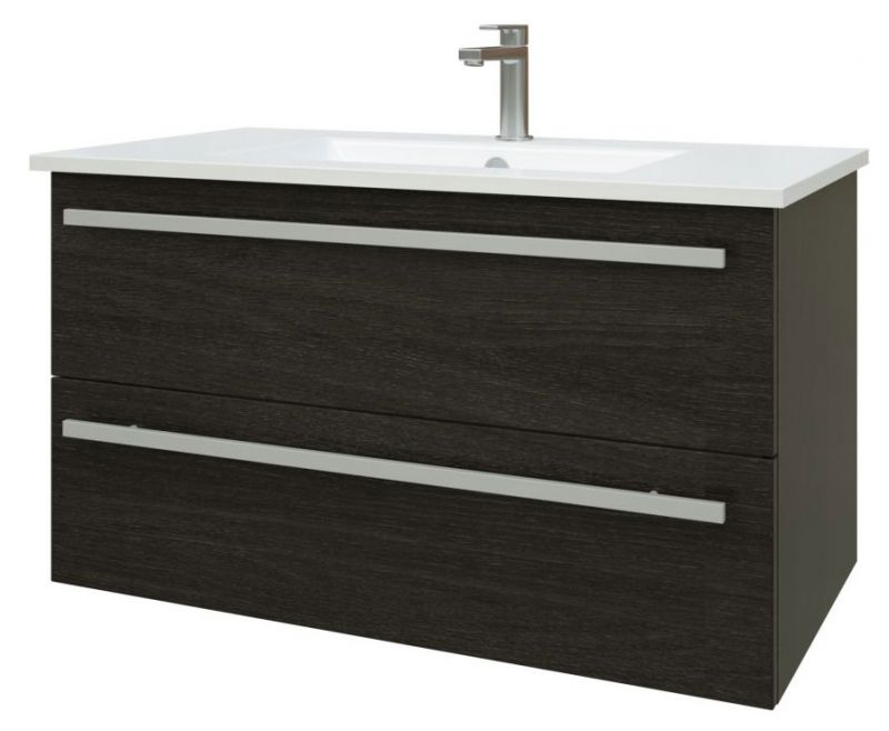 Meuble sous-lavabo Bidar 44, couleur : chêne noir - 50 x 92 x 45 cm (H x L x P)