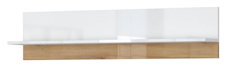 Etagère à suspendre / étagère murale Tuanai 04, couleur : chêne / blanc brillant - 32 x 140 x 22 cm (h x l x p)