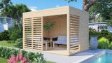 Abri de jardin / Pavillon de piscine 02 avec plancher et carton bitumé, naturel - en éléments de 19 mm, surface au sol : 7,8 m².