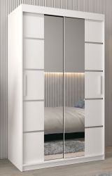 Armoire à portes coulissantes / Penderie Jan 02D avec miroir , Couleur : Blanc mat - Dimensions : 200 x 120 x 62 cm (h x l x p)