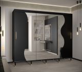 Grande armoire à portes coulissantes avec miroir Jotunheimen 192, couleur : noir - Dimensions : 208 x 250,5 x 62 cm (H x L x P)