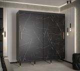 Armoire moderne à portes coulissantes aspect marbre Jotunheimen 46, couleur : noir - Dimensions : 208 x 200,5 x 62 cm (H x L x P)