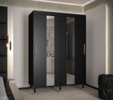 Armoire à portes coulissantes avec deux bandes de miroir Jotunheimen 198, couleur : noir - Dimensions : 208 x 150,5 x 62 cm (H x L x P)