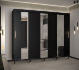 Grande armoire à portes coulissantes avec trois bandes de miroir Jotunheimen 204, couleur : noir - Dimensions : 208 x 250,5 x 62 cm (H x L x P)
