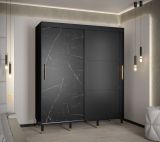 Armoire moderne à portes coulissantes aspect marbre Jotunheimen 92, couleur : noir - Dimensions : 208 x 180,5 x 62 cm (H x L x P)