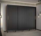 Armoire moderne à portes coulissantes Jotunheimen 144, Couleur : Noir - Dimensions : 208 x 250,5 x 62 cm (h x l x p)