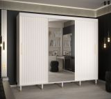 Armoire moderne avec une porte miroir Jotunheimen 155, Couleur : Blanc - Dimensions : 208 x 250,5 x 62 cm (h x l x p)