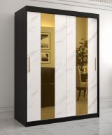 Armoire avec optique marbre Hochfeiler 10, Couleur : Noir / Marbre blanc - Dimensions : 200 x 150 x 62 cm (h x l x p), avec cinq casiers et deux miroirs