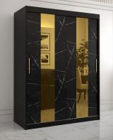 Armoire avec design en marbre noble Hochfeiler 12, Couleur : Noir / Marbre noir - Dimensions : 200 x 150 x 62 cm (h x l x p), avec deux miroirs et cinq casiers