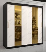 Armoire avec 10 compartiments Hochfeiler 18, Couleur : Noir / Marbre blanc - Dimensions : 200 x 200 x 62 cm (h x l x p), avec aspect marbre