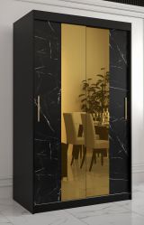 Armoire avec grand espace de rangement Hochfeiler 32, Couleur : Noir / Marbre noir - Dimensions : 200 x 120 x 62 cm (h x l x p), avec deux miroirs et deux tringles à vêtements