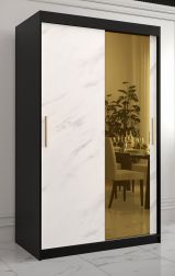 Armoire moderne en marbre Hochfeiler 54, Couleur : Noir / Marbre blanc - Dimensions : 200 x 120 x 62 cm (h x l x p), avec cinq casiers et un miroir.
