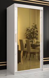 Armoire au design moderne Hochfeiler 75, Couleur : Blanc / Marbre blanc - Dimensions : 200 x 100 x 62 cm (h x l x p), avec deux miroirs