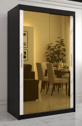 Armoire moderne avec deux portes miroir Hochfeiler 78, Couleur : Noir / Marbre blanc - Dimensions : 200 x 120 x 62 cm (h x l x p), avec cinq casiers