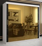 Armoire élégante avec optique marbre Hochfeiler 89, Couleur : Blanc / Marbre noir - Dimensions : 200 x 200 x 62 cm (h x l x p), avec 10 compartiments et deux miroirs