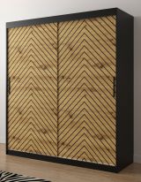 Armoire élégante Mulhacen 59, Couleur : Noir mat / Chêne artisan - Dimensions : 200 x 180 x 62 cm (h x l x p), avec 10 compartiments et deux tringles à vêtements