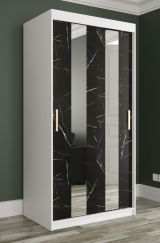 Armoire au design moderne Ätna 03, Couleur : Blanc mat / Marbre noir - Dimensions : 200 x 100 x 62 cm (h x l x p), avec deux miroirs