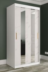 Armoire avec deux miroirs Ätna 04, Couleur : Blanc mat / Marbre blanc - Dimensions : 200 x 100 x 62 cm (h x l x p), avec cinq casiers et deux tringles à vêtements