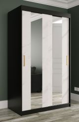 Armoire élégante avec deux miroirs Ätna 06, Couleur : Noir mat / Marbre blanc - Dimensions : 200 x 120 x 62 cm (h x l x p), avec aspect marbre