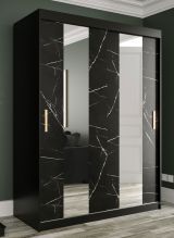 Armoire avec optique marbre Ätna 09, Couleur : Noir mat / Marbre noir - Dimensions : 200 x 150 x 62 cm (h x l x p), avec cinq casiers