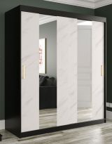 Armoire exceptionnelle avec 10 compartiments Ätna 14, Couleur : Noir mat / Marbre blanc - Dimensions : 200 x 180 x 62 cm (h x l x p), avec deux miroirs