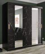 Armoire neutre avec aspect marbre Ätna 17, Couleur : Noir mat / Marbre noir - Dimensions : 200 x 200 x 62 cm (h x l x p), avec grand espace de rangement