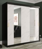 Armoire moderne avec motif en marbre Ätna 18, Couleur : Noir mat / Marbre blanc - Dimensions : 200 x 200 x 62 cm (h x l x p), avec deux miroirs