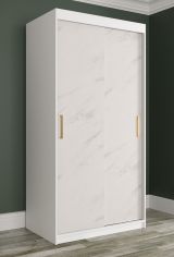 Armoire étroite avec motif en marbre Ätna 28, Couleur : Blanc mat / Marbre blanc - Dimensions : 200 x 100 x 62 cm (h x l x p), avec cinq casiers