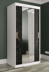 Armoire avec grand miroir Ätna 51, Couleur : Blanc mat / Marbre noir - Dimensions : 200 x 100 x 62 cm (h x l x p), avec grand espace de rangement