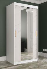 Armoire étroite de style sobre Ätna 52, Couleur : Blanc mat / Marbre blanc - Dimensions : 200 x 100 x 62 cm (h x l x p), avec cinq casiers