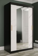Armoire élégante avec motif en marbre Ätna 54, Couleur : Noir mat / Marbre blanc - Dimensions : 200 x 120 x 62 cm (h x l x p), avec cinq casiers et deux tringles à vêtements