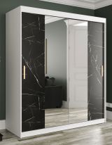 Armoire moderne Ätna 63, Couleur : Blanc mat / Marbre noir - Dimensions : 200 x 180 x 62 cm (h x l x p), avec 10 compartiments et grand miroir