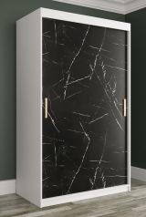 Armoire élégante à cinq casiers Ätna 31, Couleur : Blanc mat / Marbre noir - Dimensions : 200 x 120 x 62 cm (h x l x p), avec motif en marbre