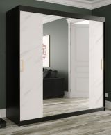 Armoire de style Etna 66, Couleur : Noir mat / Marbre blanc - Dimensions : 200 x 200 x 62 cm (h x l x p), avec miroir