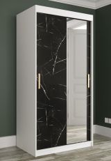 Armoire avec porte miroir Etna 75, Couleur : Blanc mat / Marbre noir - Dimensions : 200 x 100 x 62 cm (h x l x p), avec cinq casiers